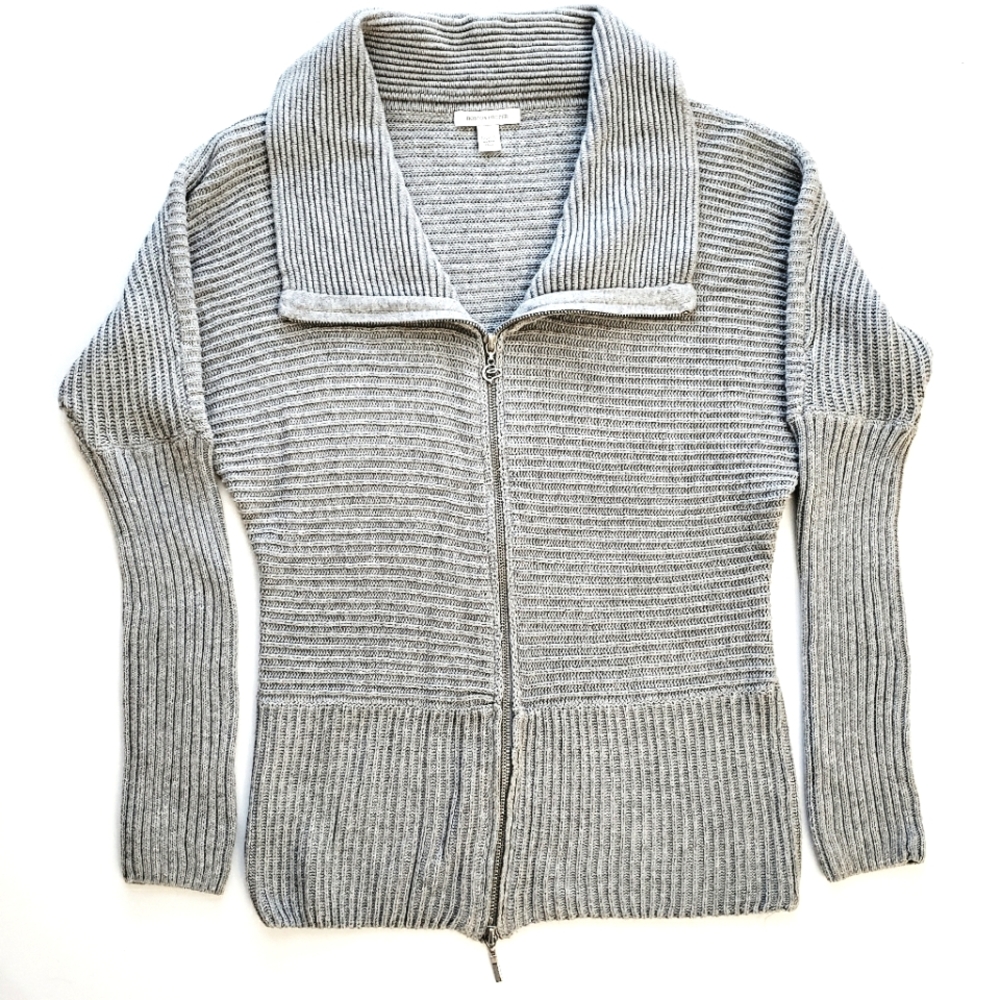 Nwot Boston Proper Gray Ribbed Knit Zip Front Cardigan